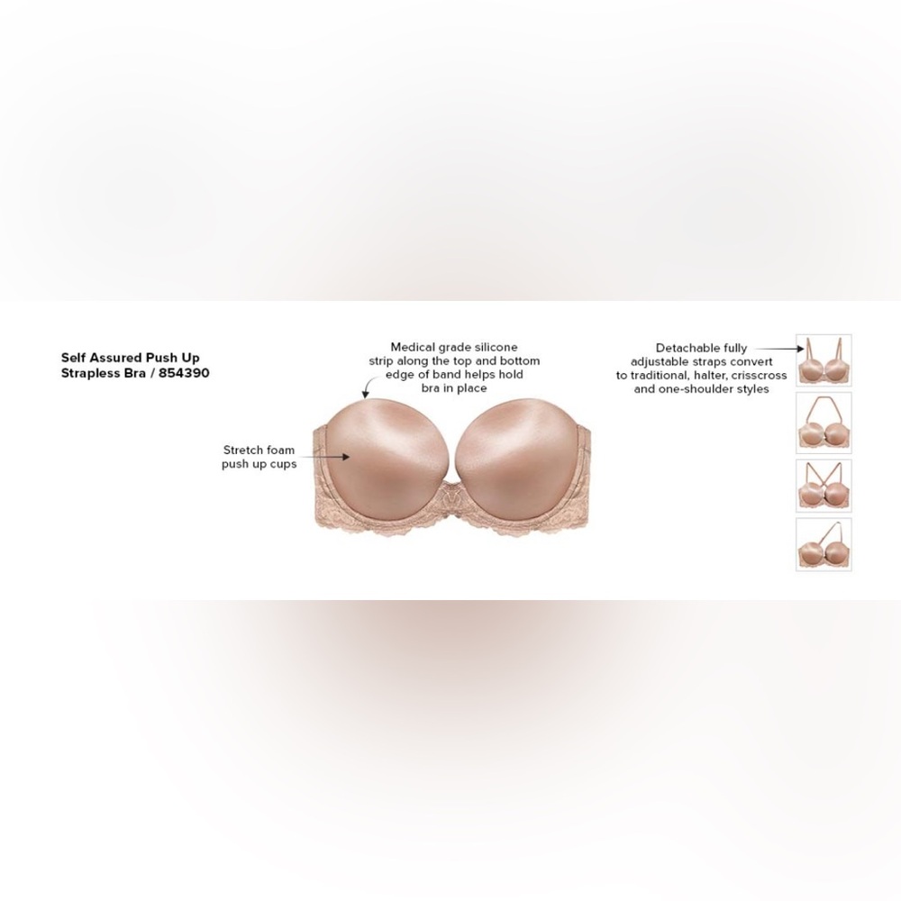 Wacoal Self-Assured Push Up Underwire Strapless Bra. Size 34D. Roebuck. NWT! - Picture 13 of 16